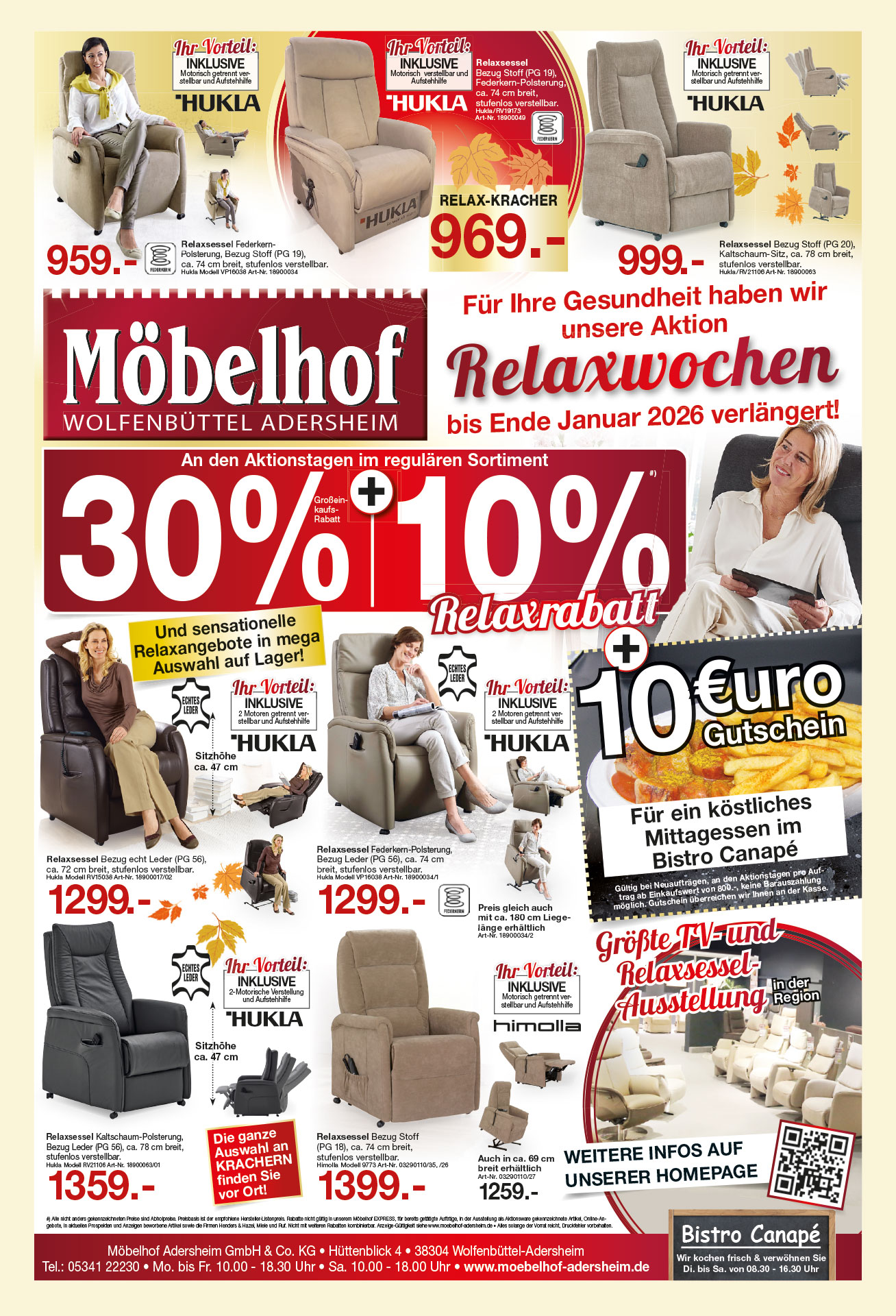 Möbelhof Adersheim Anzeige Relaxwochen bis Ende Januar 2026